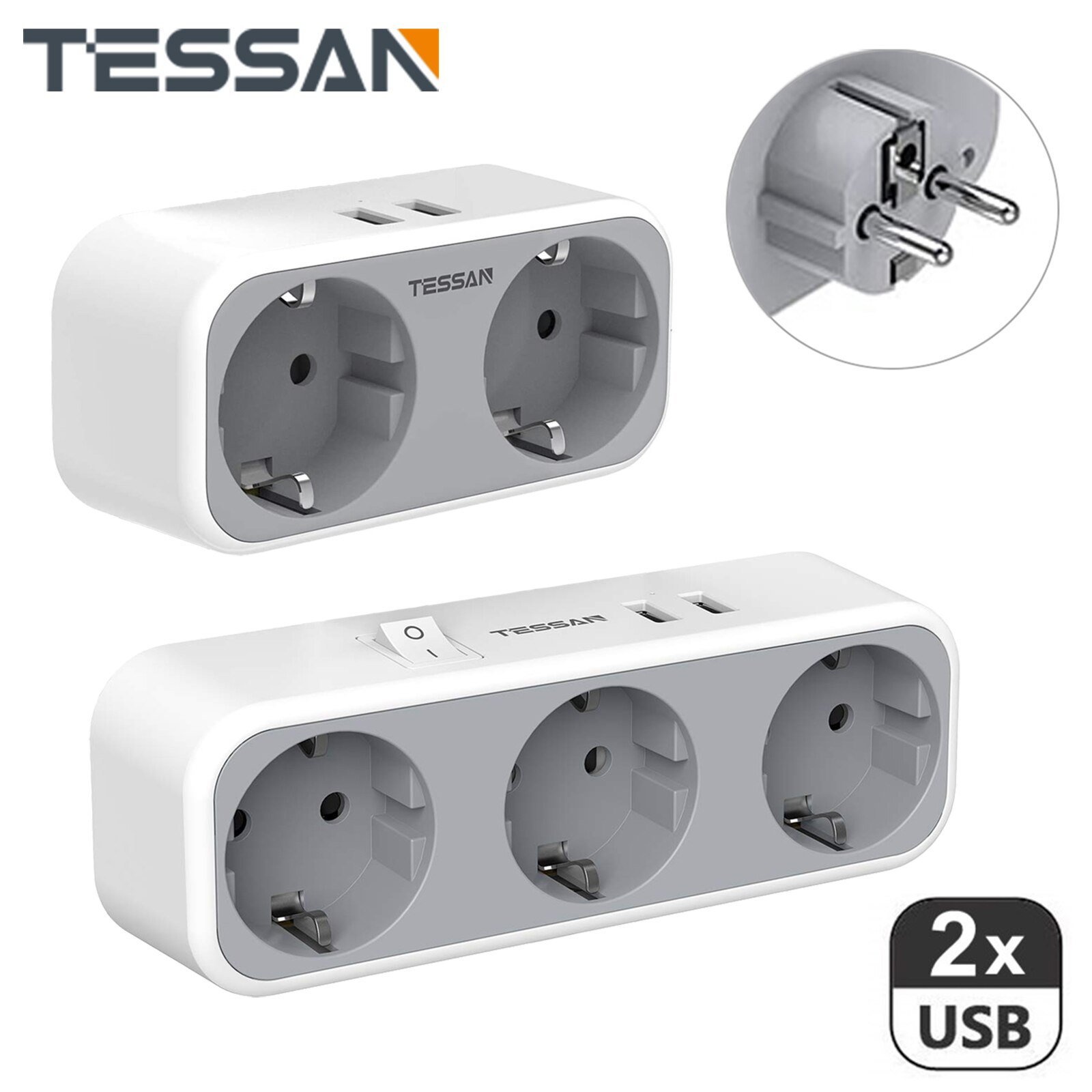 TESSAN-EU USB  , 2/3 AC ܼƮ  2 USB ..